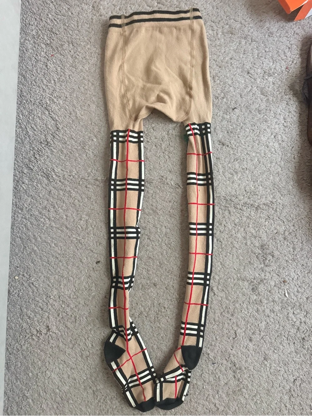 Burberry Beige Plaid TIGHTS with Black & Red Detailing AUTHENTIC